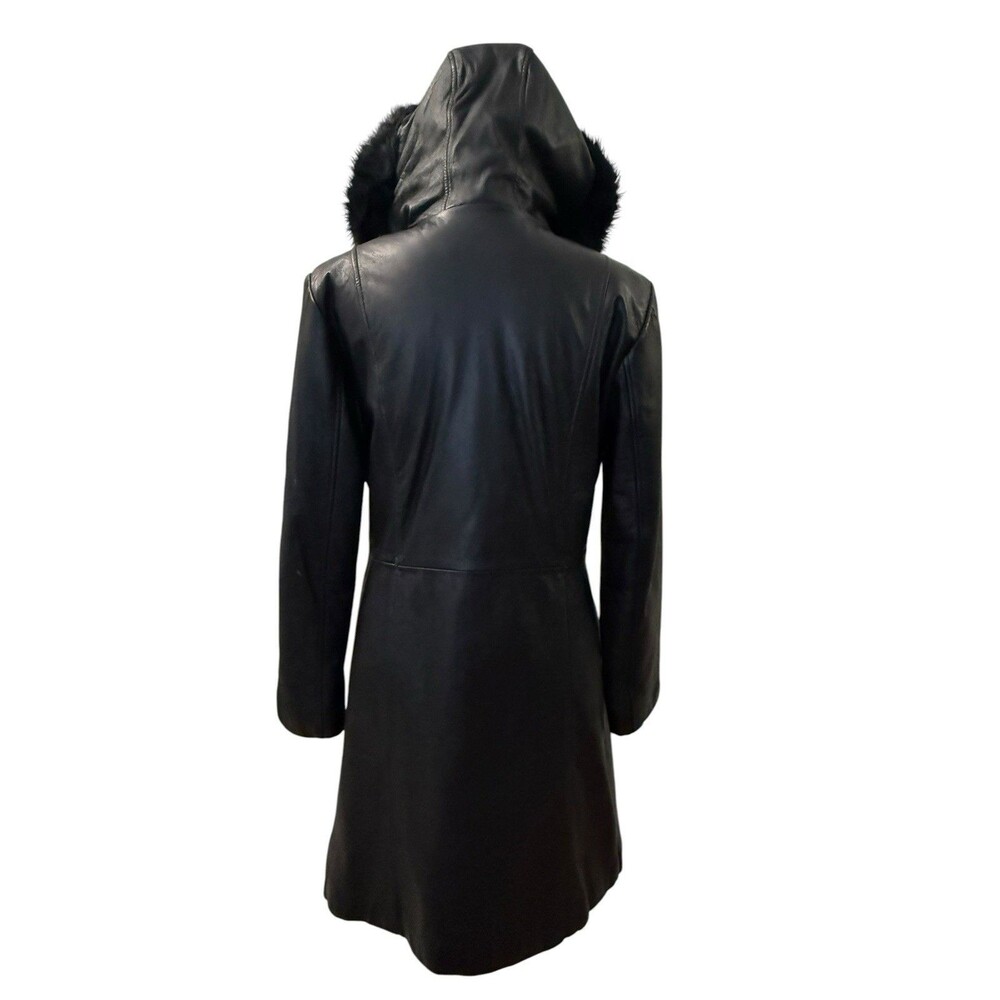 Vintage Wilsons Leather Maxima Black Leather Faux Fur Hood Toggle Coat M - Picture 7 of 16